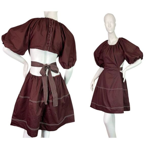 Sofie the Label SERENA Puff Sleeve Short Maroon Dress w/ Cutout $150 Size Small - Picture 1 of 11